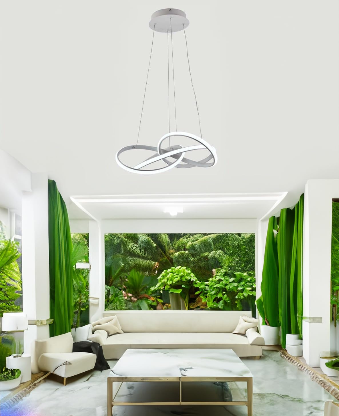 Arcadia Lampadario a Sospensione 4100LM 53W 50cm - Modello Iride (Bianco) | Lampadario Camera da Letto Soggiorno Cucina con Luce Calda e Fredda Dimmerabile, Telecomando e App inclusi - Finitura Bianca