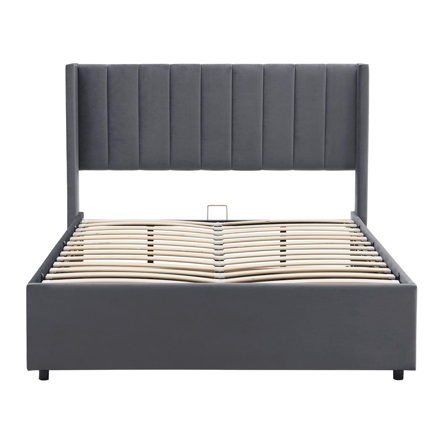 Juskys letto imbottito Savona 120x200 cm, letto con contenitore, rete a doghe, rivestimento in velluto, struttura in legno, fino a 250 kg, testiera grande, grigio scuro