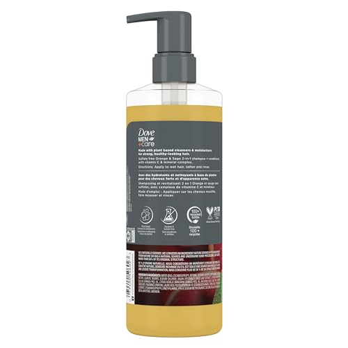 DOVE MEN + CARE 2-in-1 Shampoo + Conditioner Pure Fresh Orange & Sage for Strong, Healthy-Looking Hair, with Vitamin C & Mineral Complex, 17.5 oz - Image 3