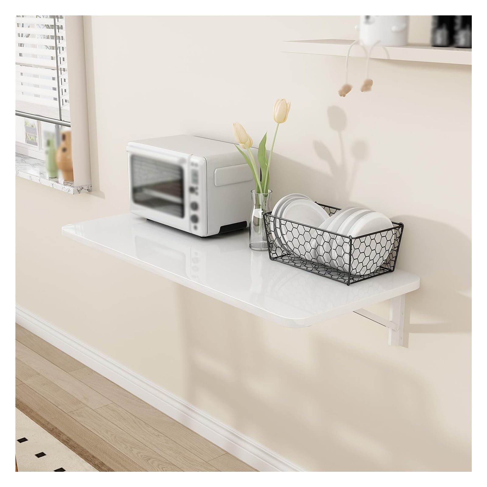 LWJSOCP Wall Mounted Folding Table SpaceSaving Foldable Workbench & Desk for Small Spaces Home Office Kitchen Study Dining Compact 80x30cm (White)