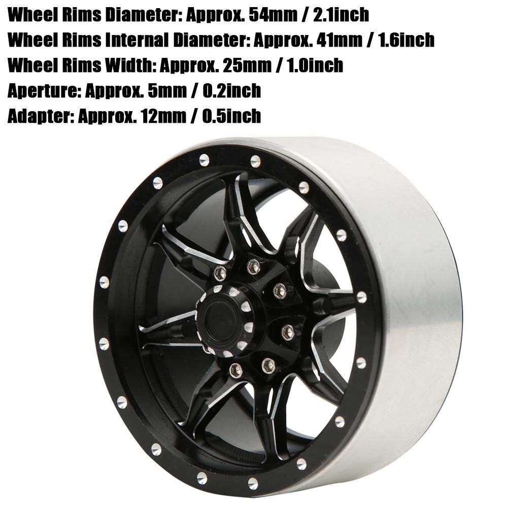 Tbest 4 PCS Wheel Rim, 1.9inch Hub Wheel Rim Aluminium Alloy Beadlock Wheel Rims Set for 1/10 Crawler Car(Black)