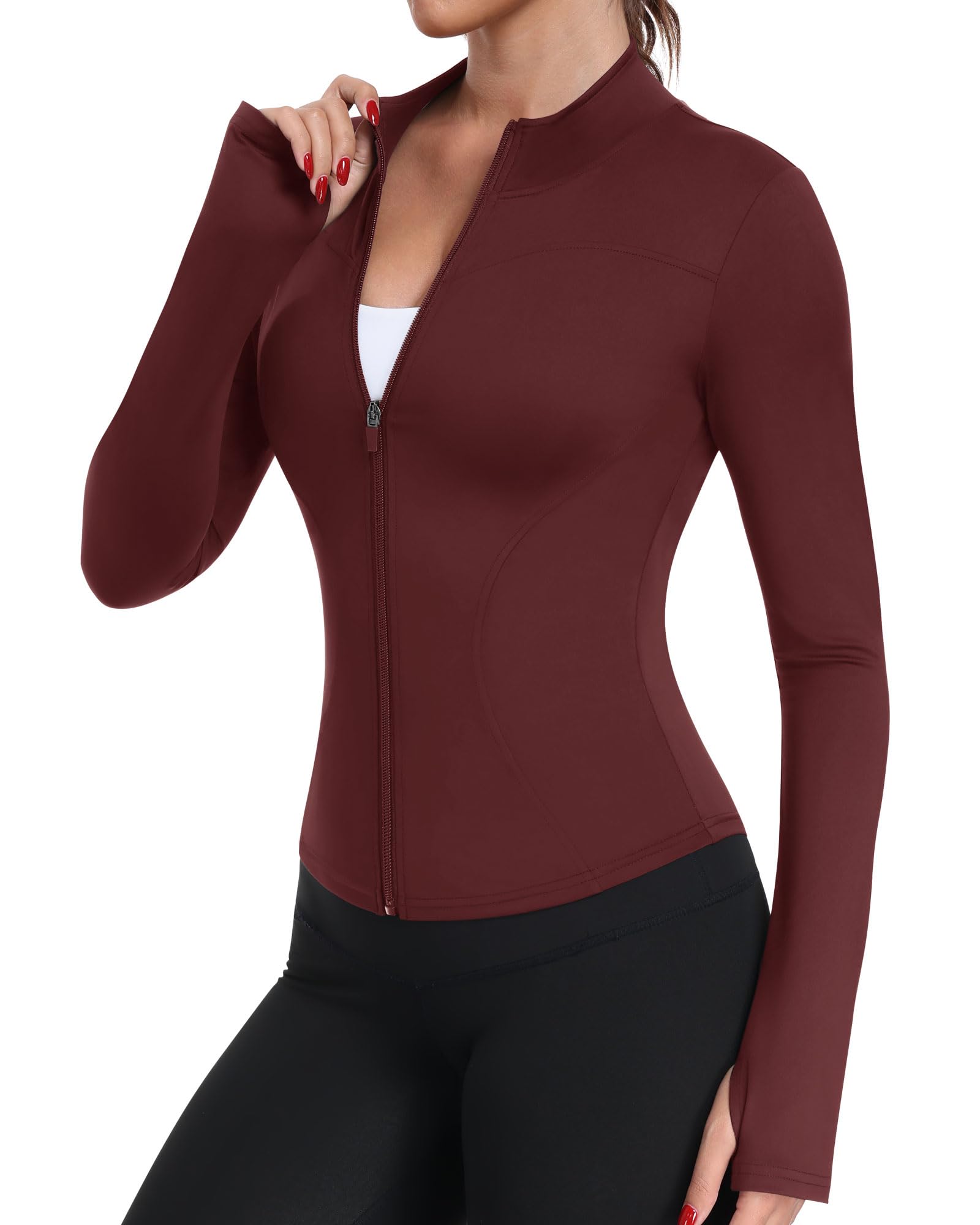 TNNZEET Sportjacke Damen Langarm mit Daumenloch Reißverschluss | Trainingsjacke Laufjacke Yoga Top für Training Joggen, Sport Fitness Oberteil für Gym Workout