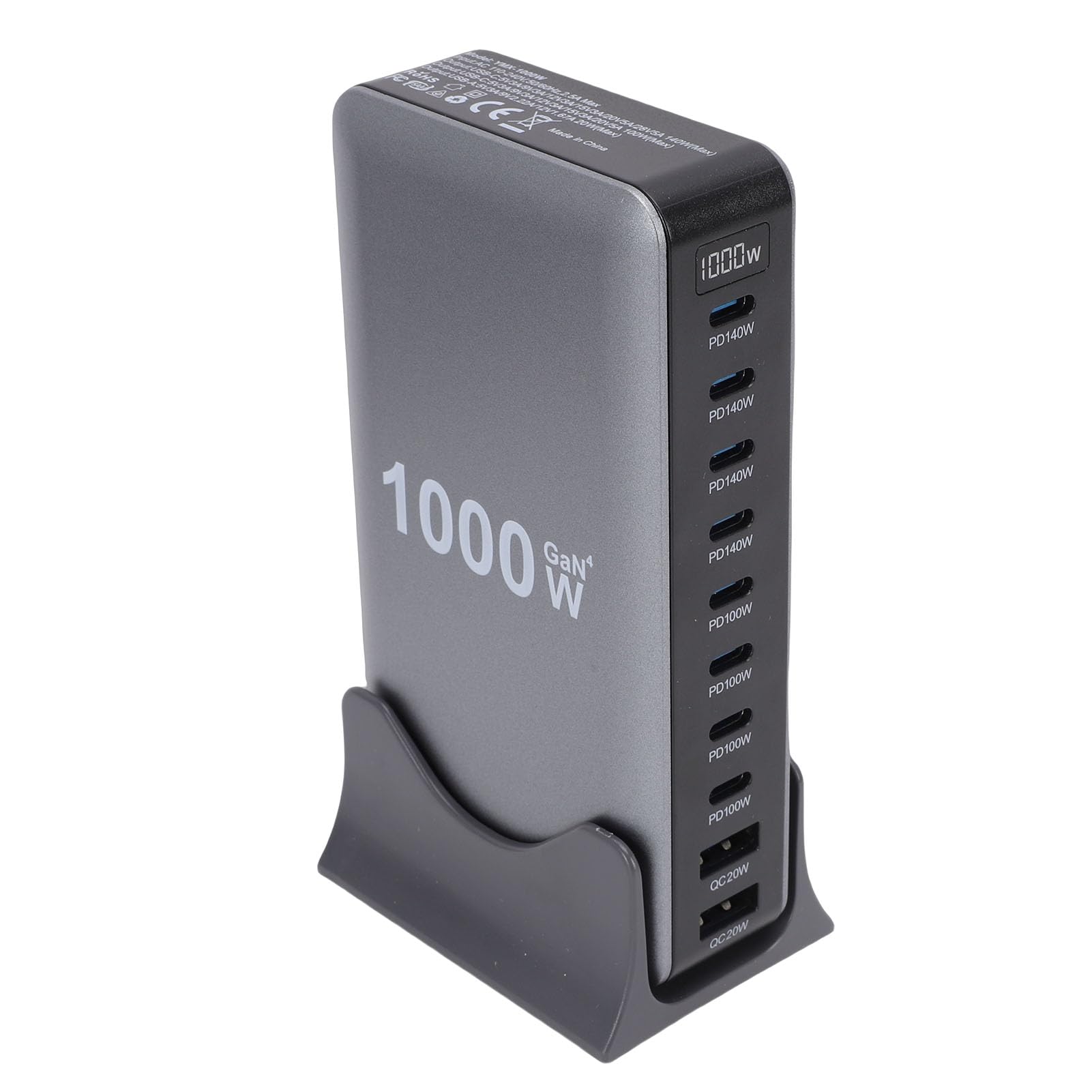 Topiky Estación de Carga USB C de 1000 W, GAN III Pro 10 Puertos 140 W PD PPS Hub de Estación de Carga Rápida, Travel Essentials de de Múltiples Puertos para Múltiples (EU)