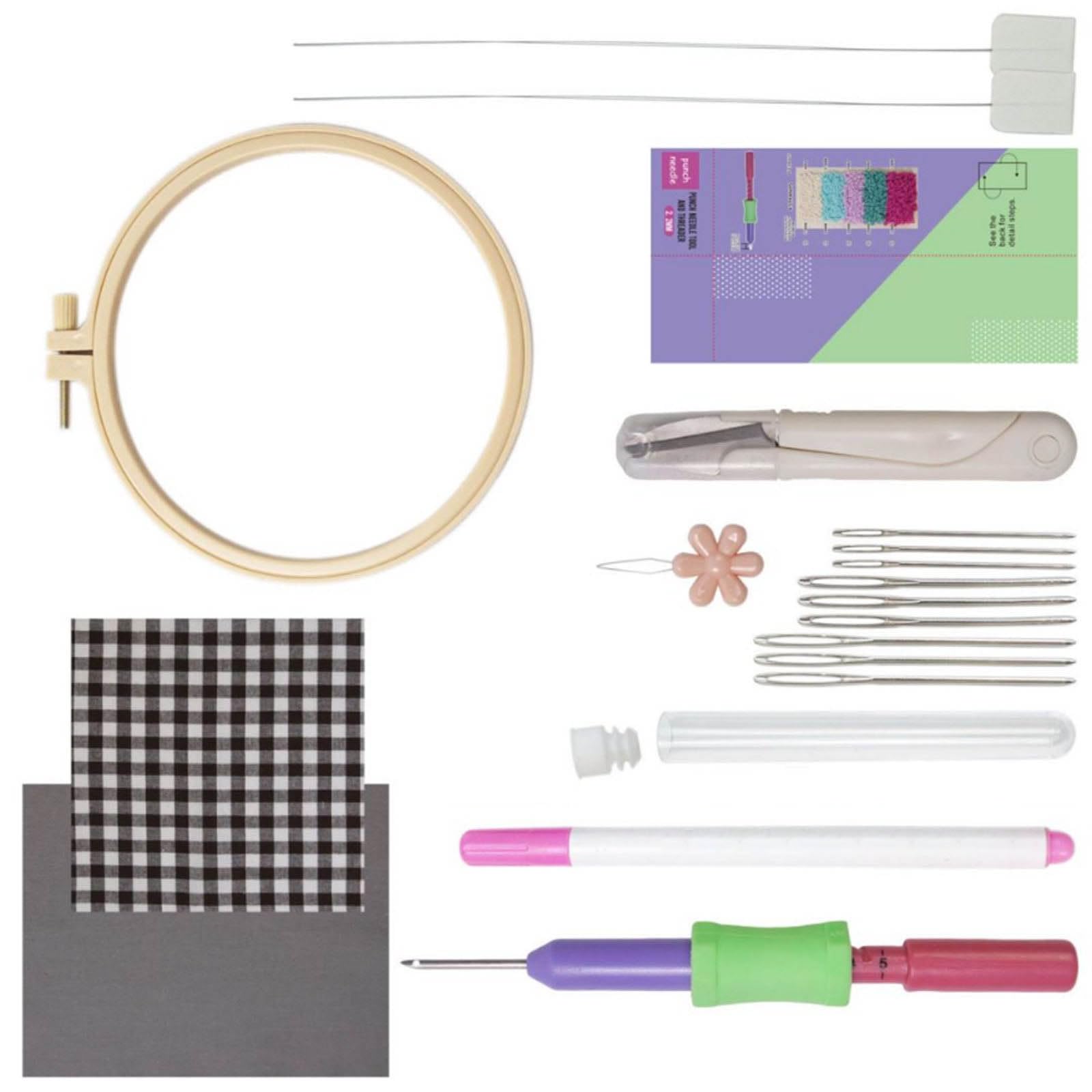 Buxuaaaa Punching Needle Embroidery Set with Embroidery Frame Pen Cloth Knitting Needle and Accessories Tool