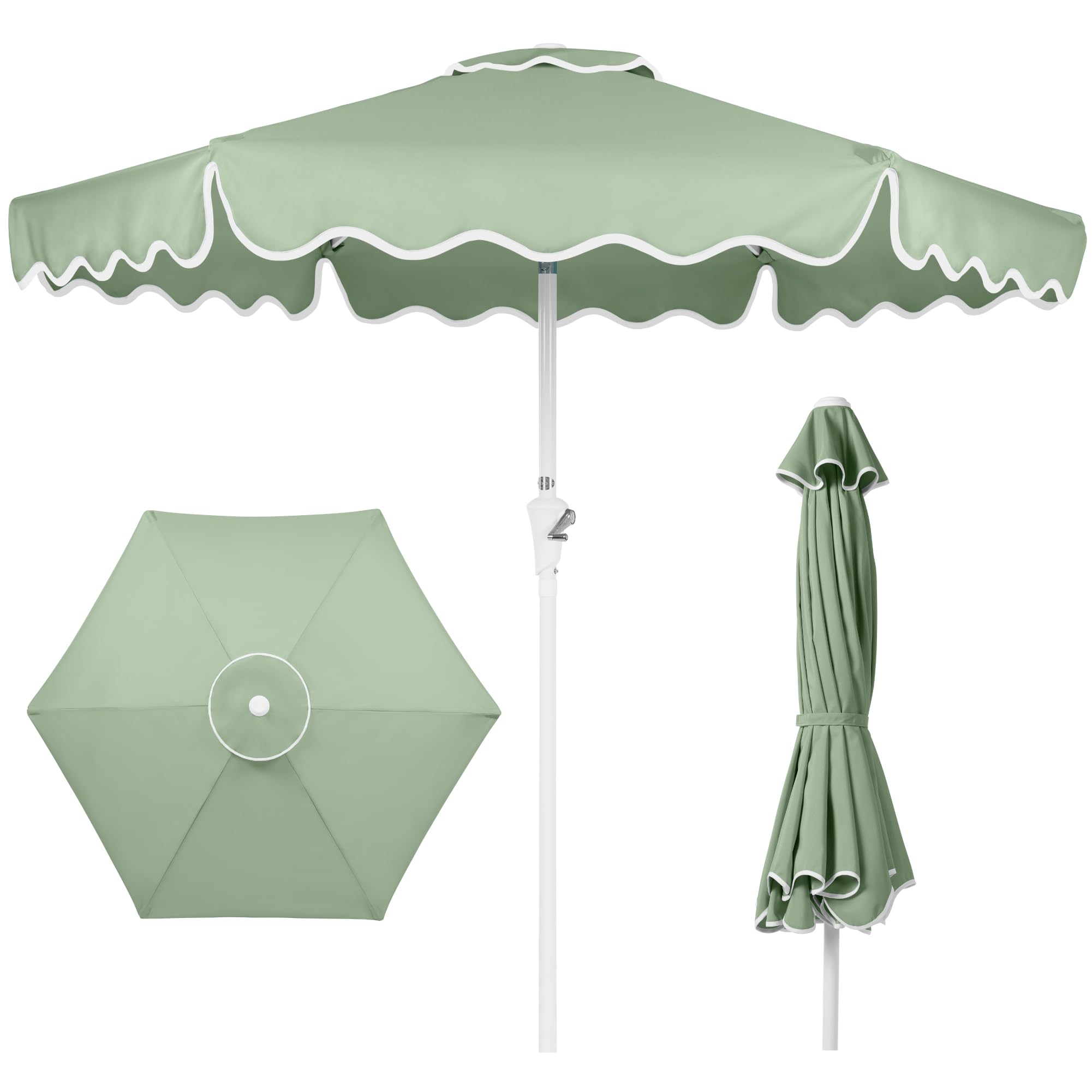 Best Choice Products 7.5ft Patio Market Umbrella with Wavy Trim, UV-Fade-Resistant 210g Canopy, Crank & Tilt, Wind Vent, Heavy-Duty Frame
