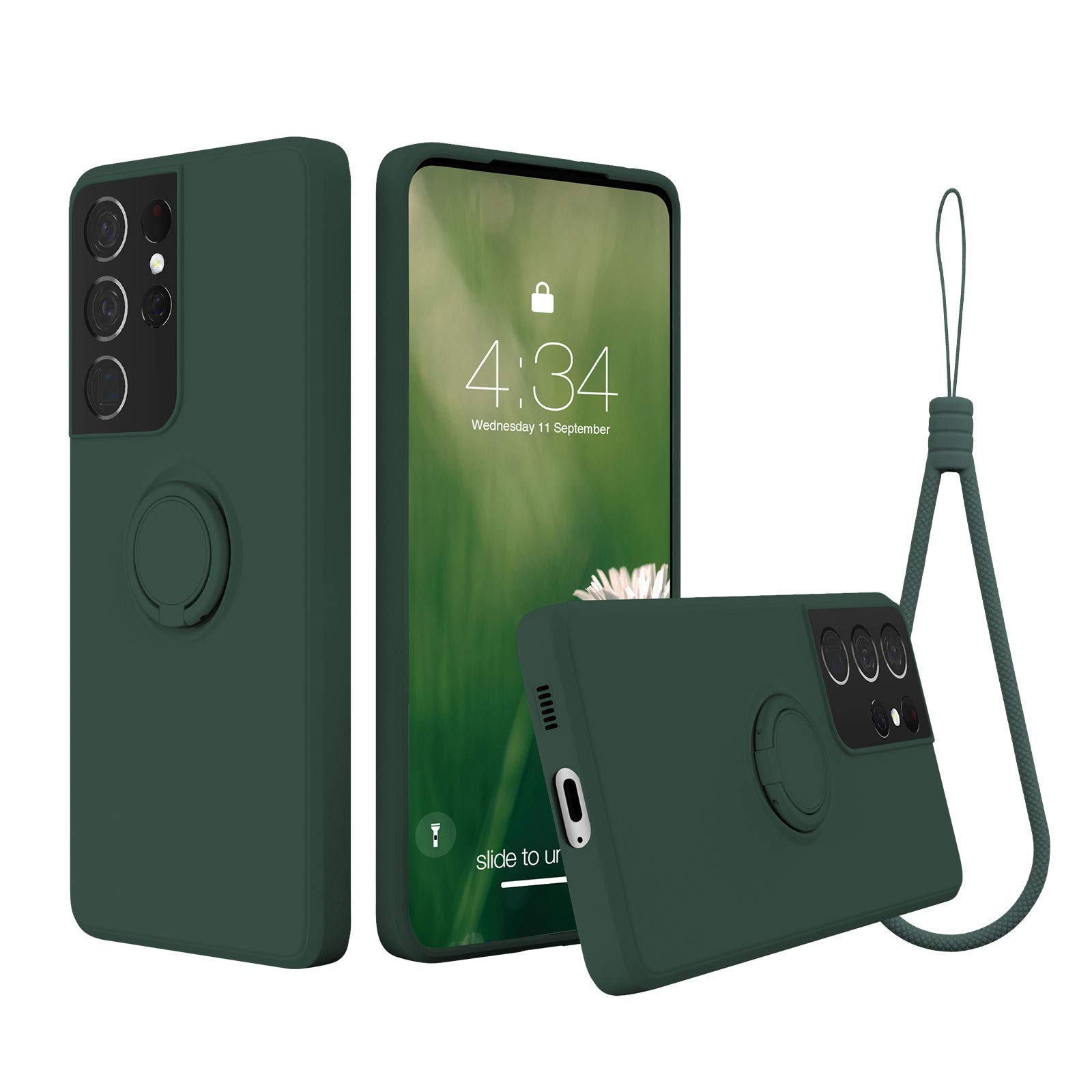 ABITKUStand Case Compatible with Galaxy S21 Ultra, 360°Ring Holder (Support Magnetic Kickstand Car Mount) Microfiber Cloth Protective for Samsung Galaxy S21 Ultra 5G 6.8 inch (Pine Green)