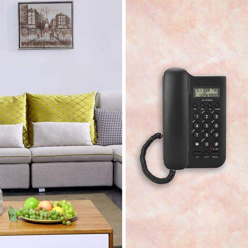 Teléfono de Pared y Escritorio con Cable - FSK/DTMF para Hotel y Casa - con Pantalla de Llamadas (Blanco)