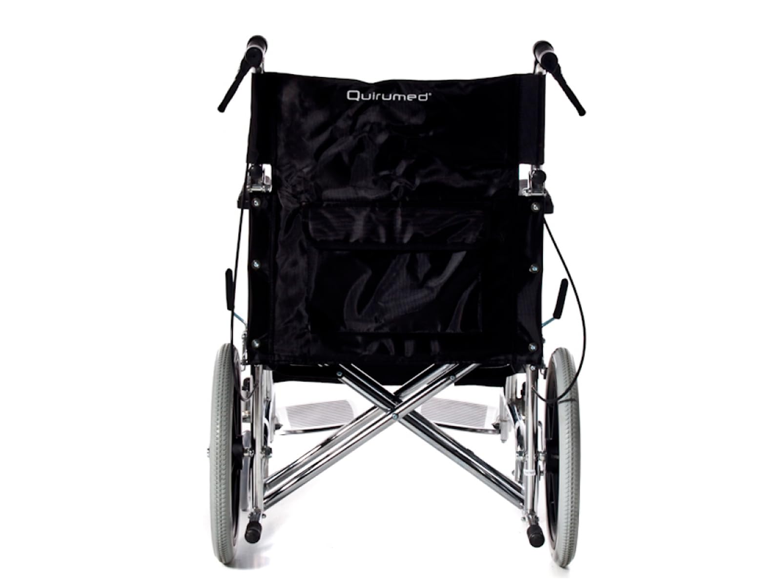 QUIRUMED Silla de ruedas plegable de acero cromado para transporte, traslado, Ligera, Frenos de maneta y frenos de mano, Respaldo abatible, Fácil plegado, Para mayores, Para minusválidos