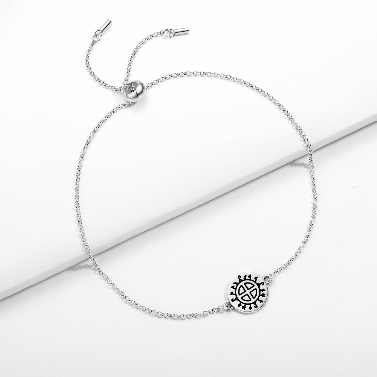 Samisch-samisches Schamanisches Trommel-Totem-Symbol, spirituelles Siegel-Armband, 925er Sterlingsilber, verstellbare Kette, feiner Schmuck für Frauen
