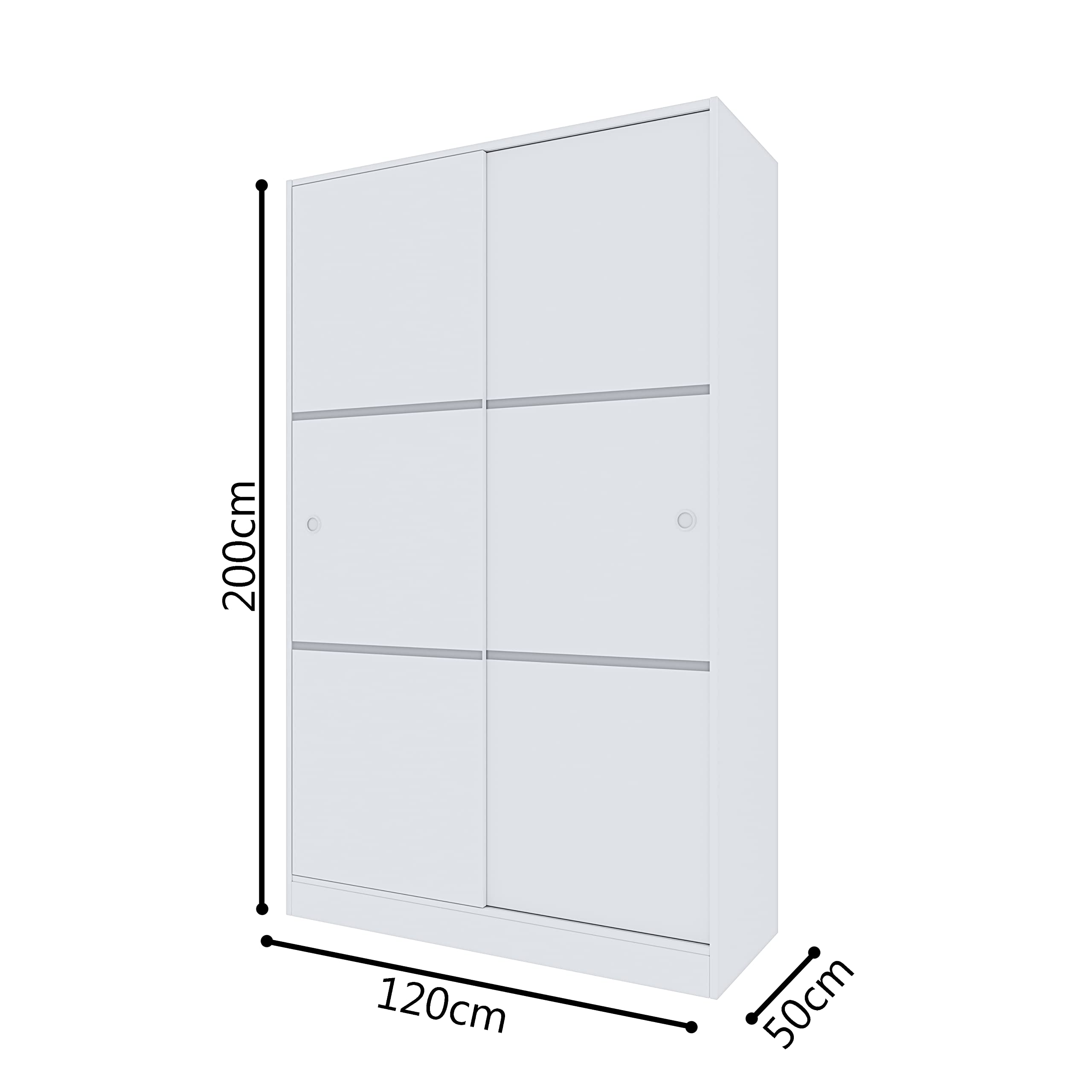 Reus Solidna szafka do przechowywania, wielofunkcyjna, z 2 drzwiami przesuwnymi, 1 drążek na płaszcze, 4 półki, do sypialni, umeblowanie, 200 x 120 x 50 cm, kolor biały błyszczący