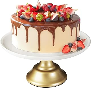 Ruckae White Ceramic Cake Stand 12 Inch Metal Wedding Cake Plate Round D...