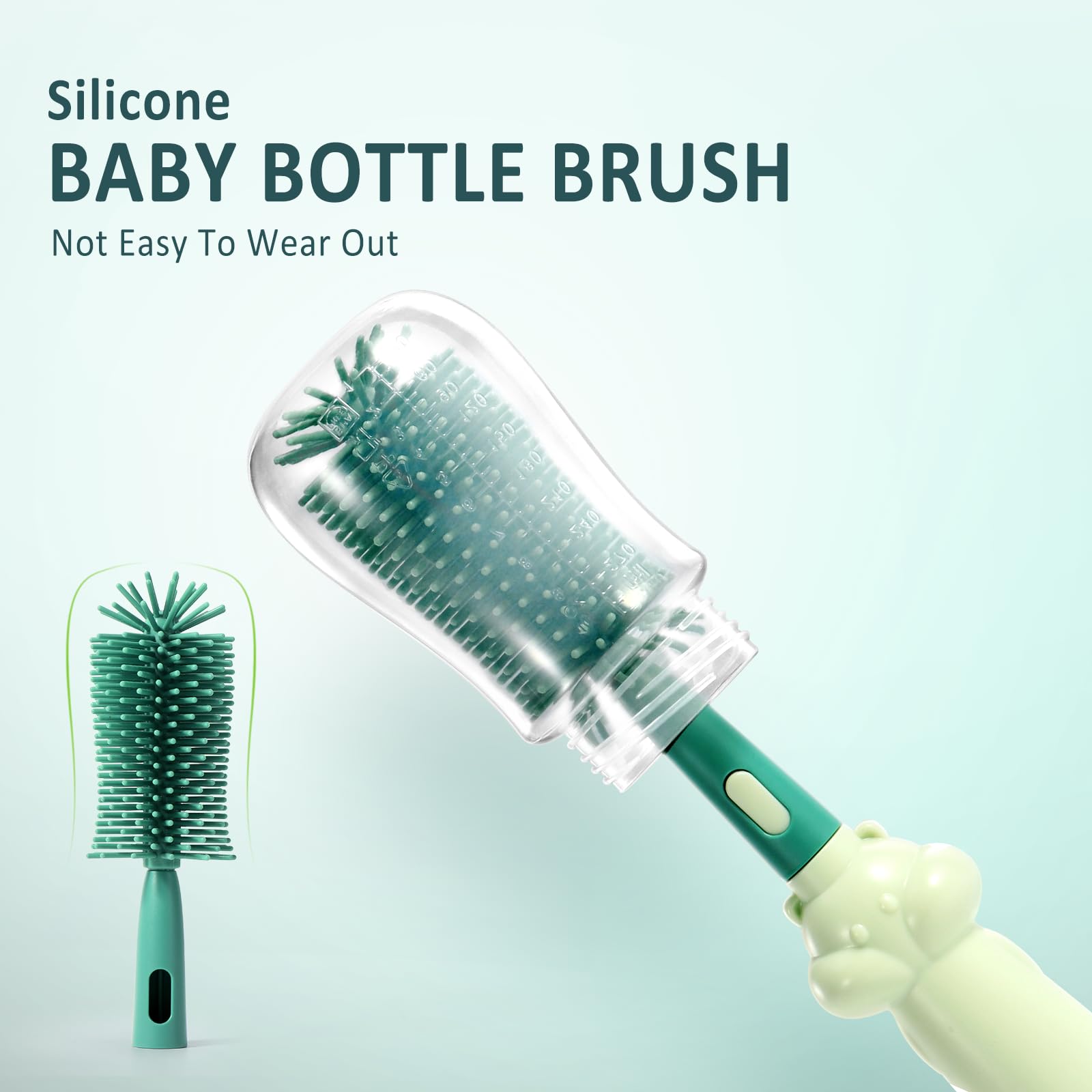 Diboniur Baby Bottle Brush, 3-in-1 Silicone Bottle Cleaner Brush with Dummy Brush, Scratch-Resistant and Durable - Image 2