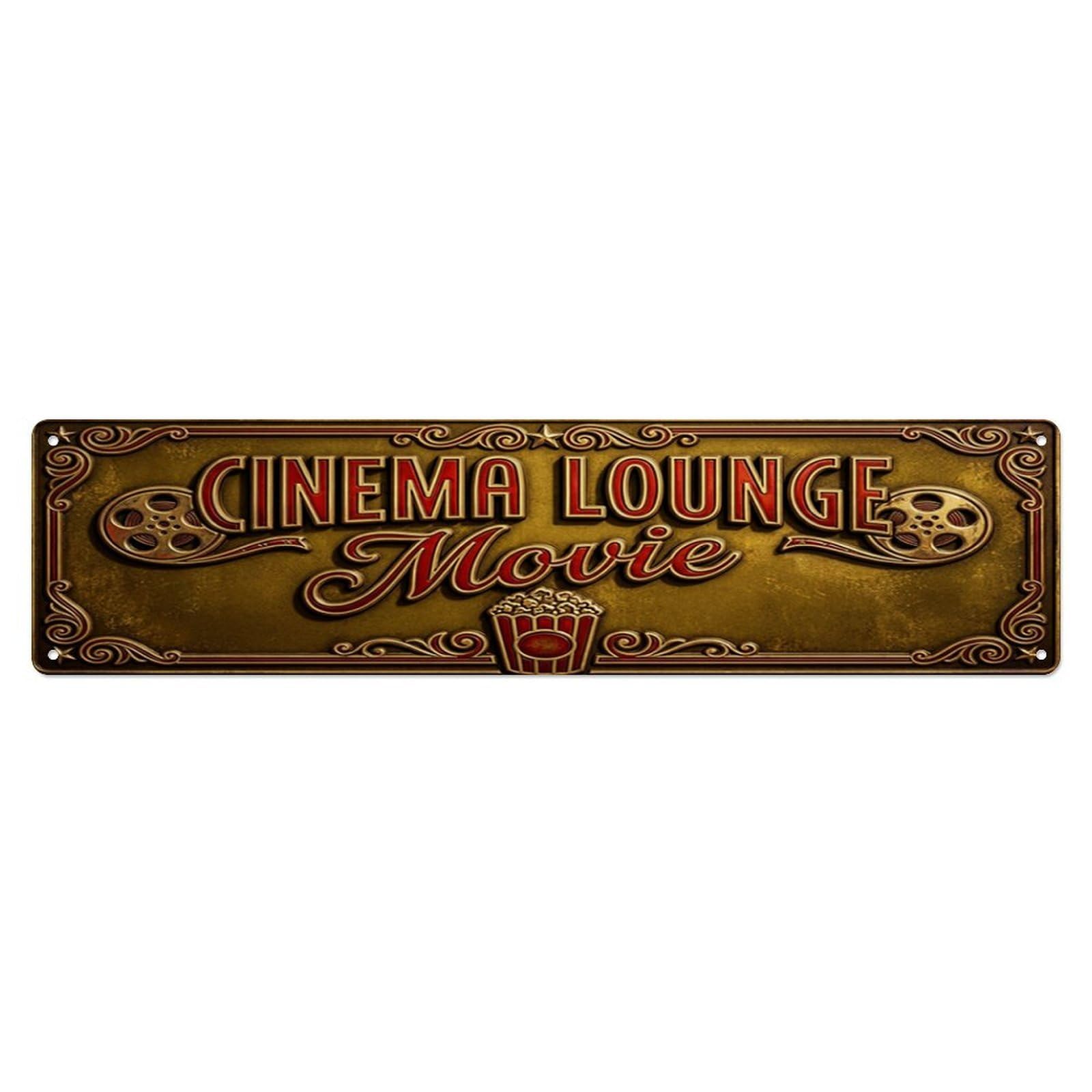 Cinema Lounge Movie Theater Metal Tin Skinny Sign Plaque Wall Decor for Cafe, Club Bar, Office, Home Garden Metal Poster 4x16Inch