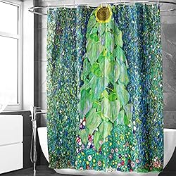 Vidal Cortina De Baño Berkin Arts 180 x 180 cm Cortinas de Ducha con Patrón de Flor Floral Arte Impermeable Cortinas de Baño Poliester Lavable en la Lavadora con 12 Ganchos para Cuarto de baño Verde (Gustav Klimt-Girasol)