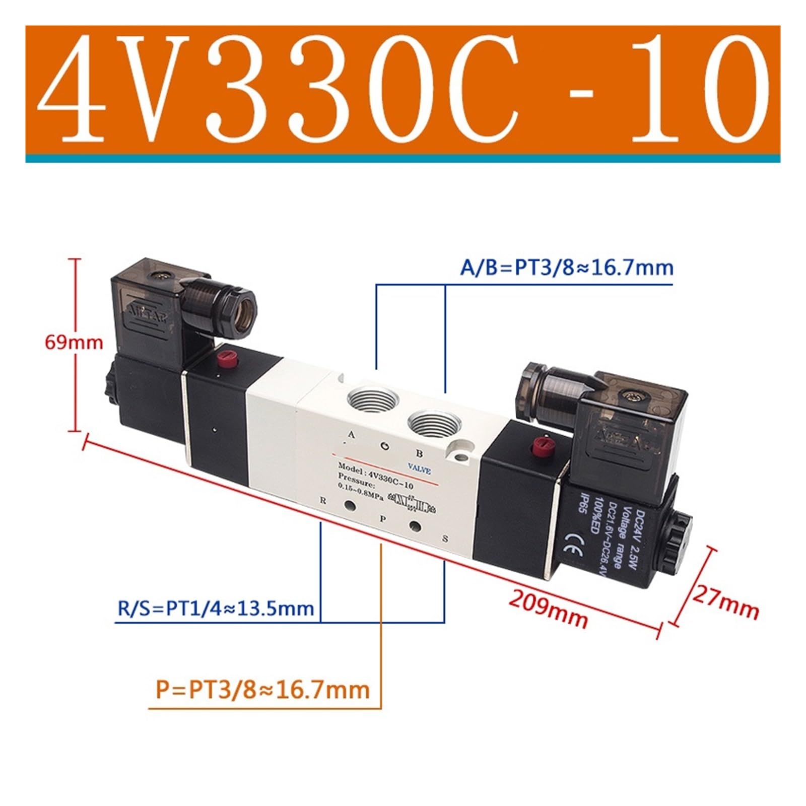 Elektryczny zawór elektromagnetyczny 4V210-08, 4V310-10, 4V410-15, sterowanie kierunkowe, elektrozawór magnetyczny, 24 V, 220 V (4V330C-10)