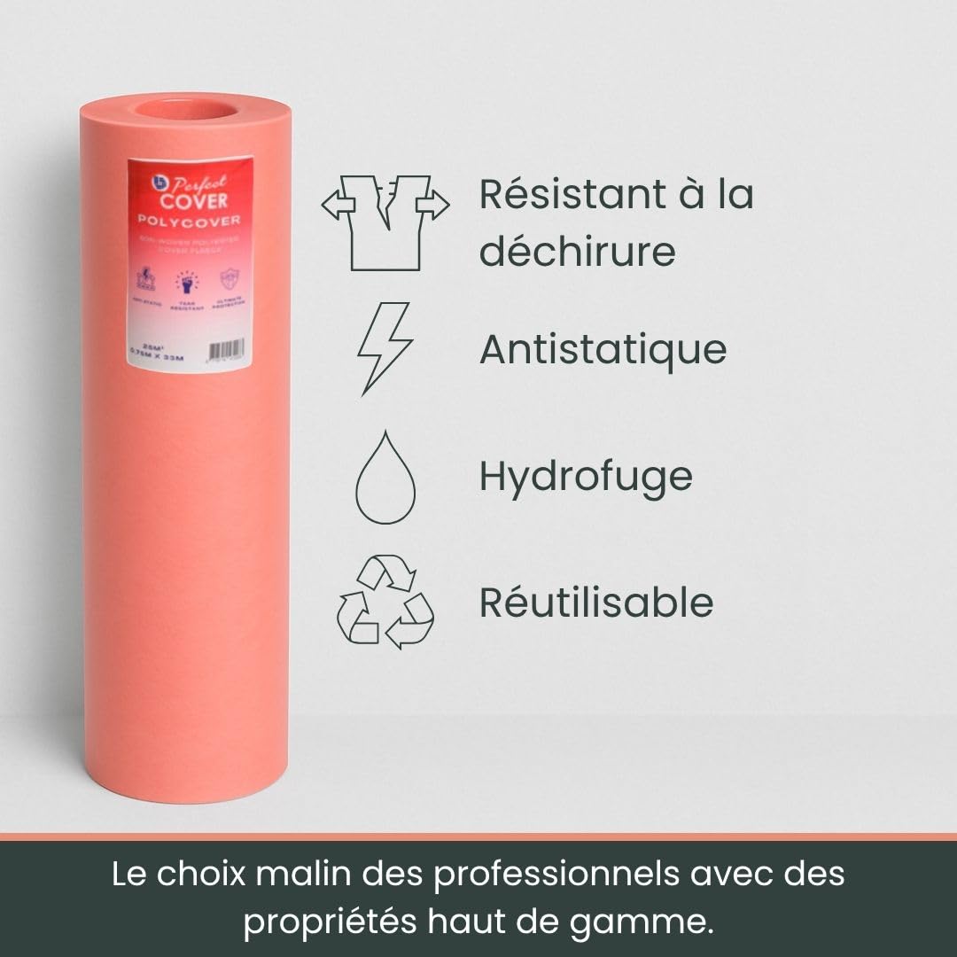 Perfect Cover Polycover (0,75x100m / 75m² / 140gsm) – Feutrine Protection Sol, Rouleau Protection Peinture, Revêtement Antidérapant Étanche Pour Rénovation, Travaux, Peinture, Chantier