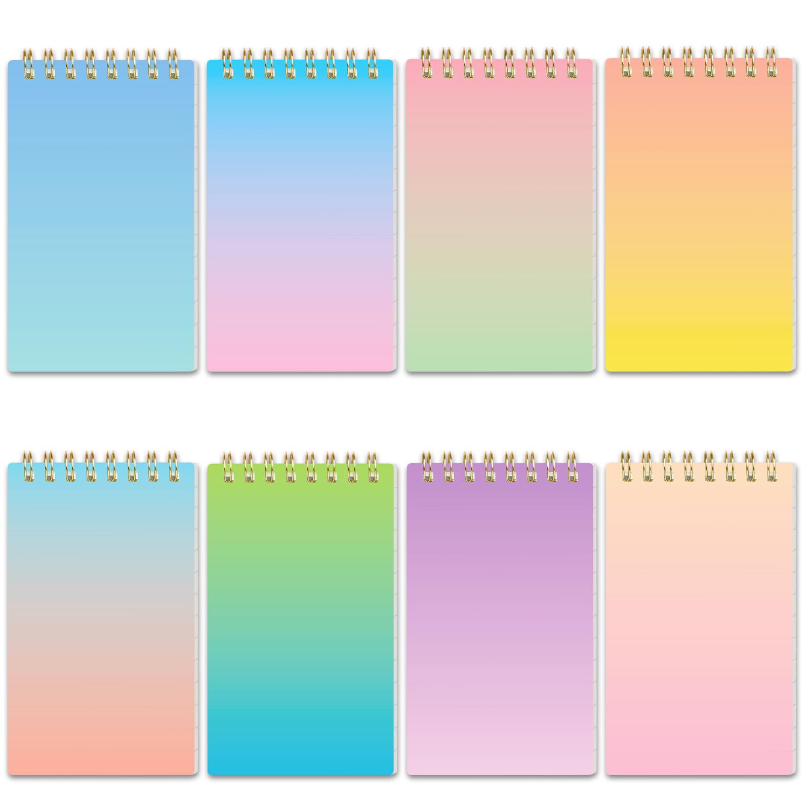 Koogel 8PCS Mini Pocket Notepads,Portable Spiral Notebooks College Ruled Notebooks Gradient Design for Women Gift Office School Supplies,7.6 x 12.7cm