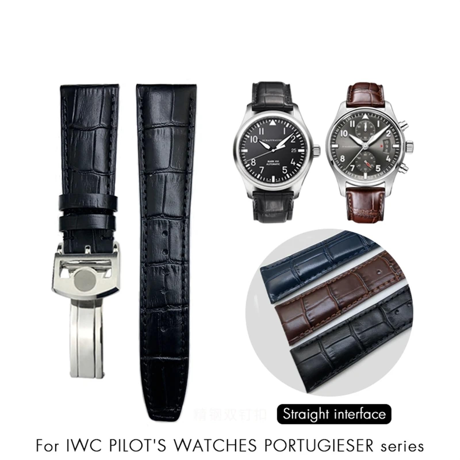 Cinturino classico in pelle con texture alligatore 20mm 21mm 22mm adatto per cinturino IWC Pilot Series IW500107 IW371604 IW500710 PORTUGIESER