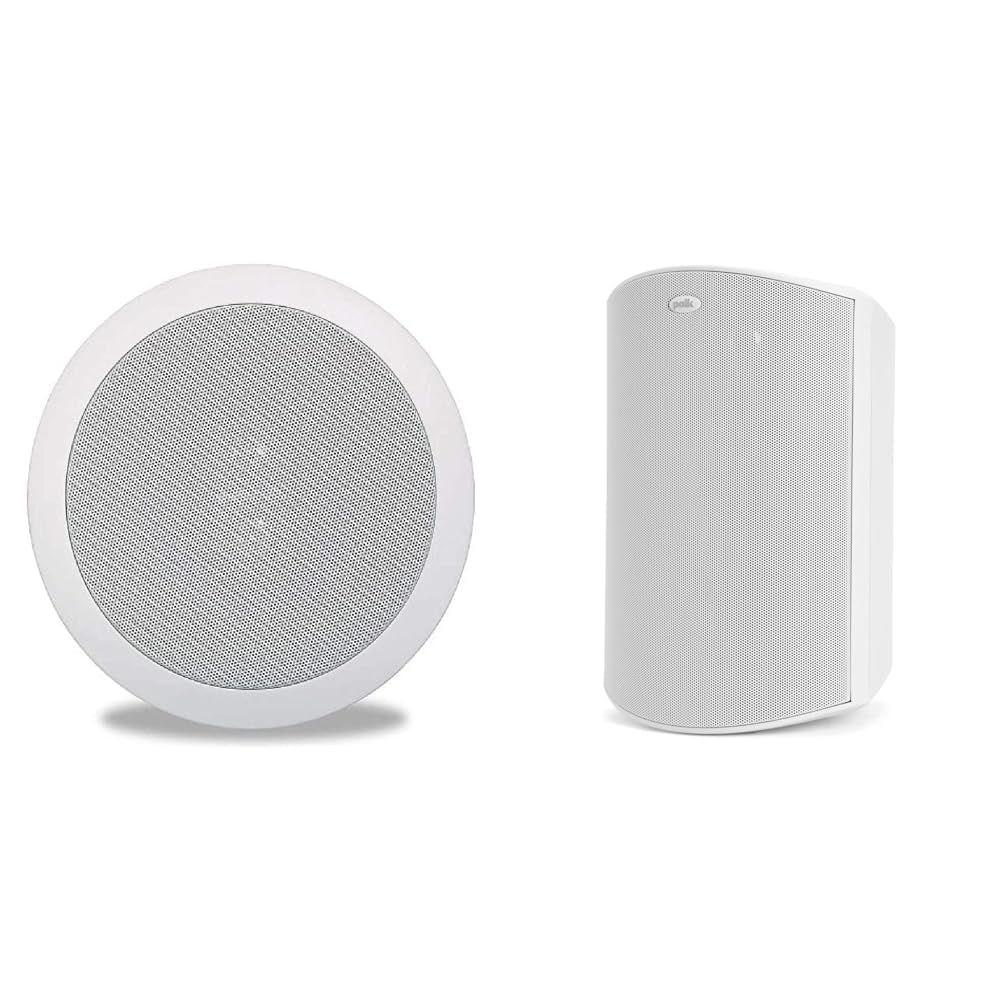 Polk Audio RC6s in-Ceiling 6.5" Stereo-Speaker | Dual Channel from a Single Location & Atrium 8 SDI Flagship Outdoor Speaker (White)