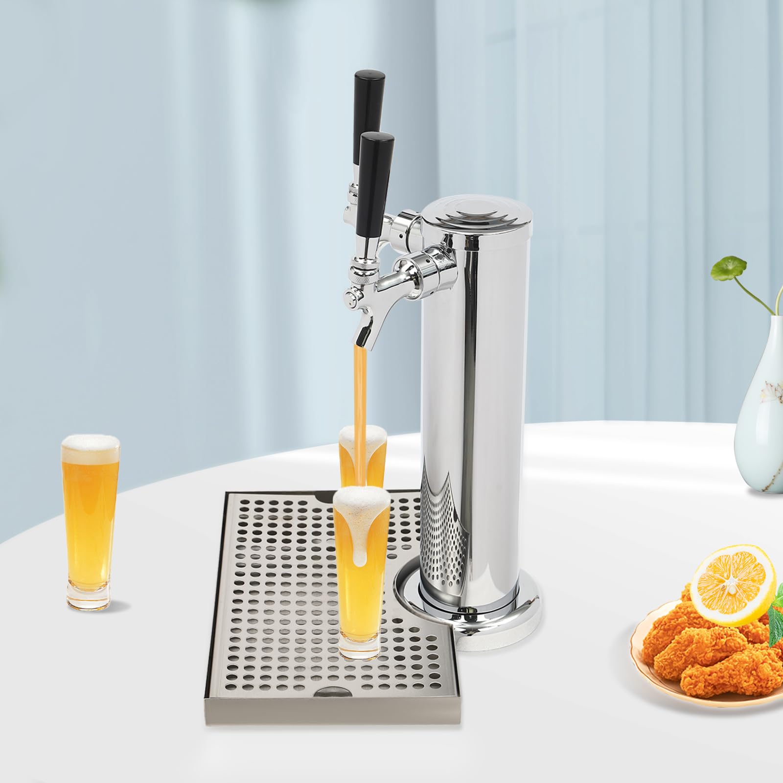 Torre de cerveza de acero inoxidable con 2 grifos, dispensador de columna, dispensador de cerveza, dispensador de cerveza portátil, columna de cerveza, dispensador de bebidas, torre de cerveza de