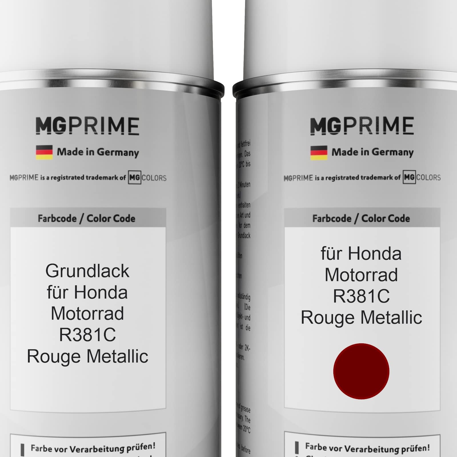 MG PRIME Lakier do motocykli Zestaw puszek z lakierem w sprayu 2K dla Honda Motorrad R381C Rouge Metallic Lakier bazowy 2 komponenty Lakier bezbarwny w sprayu