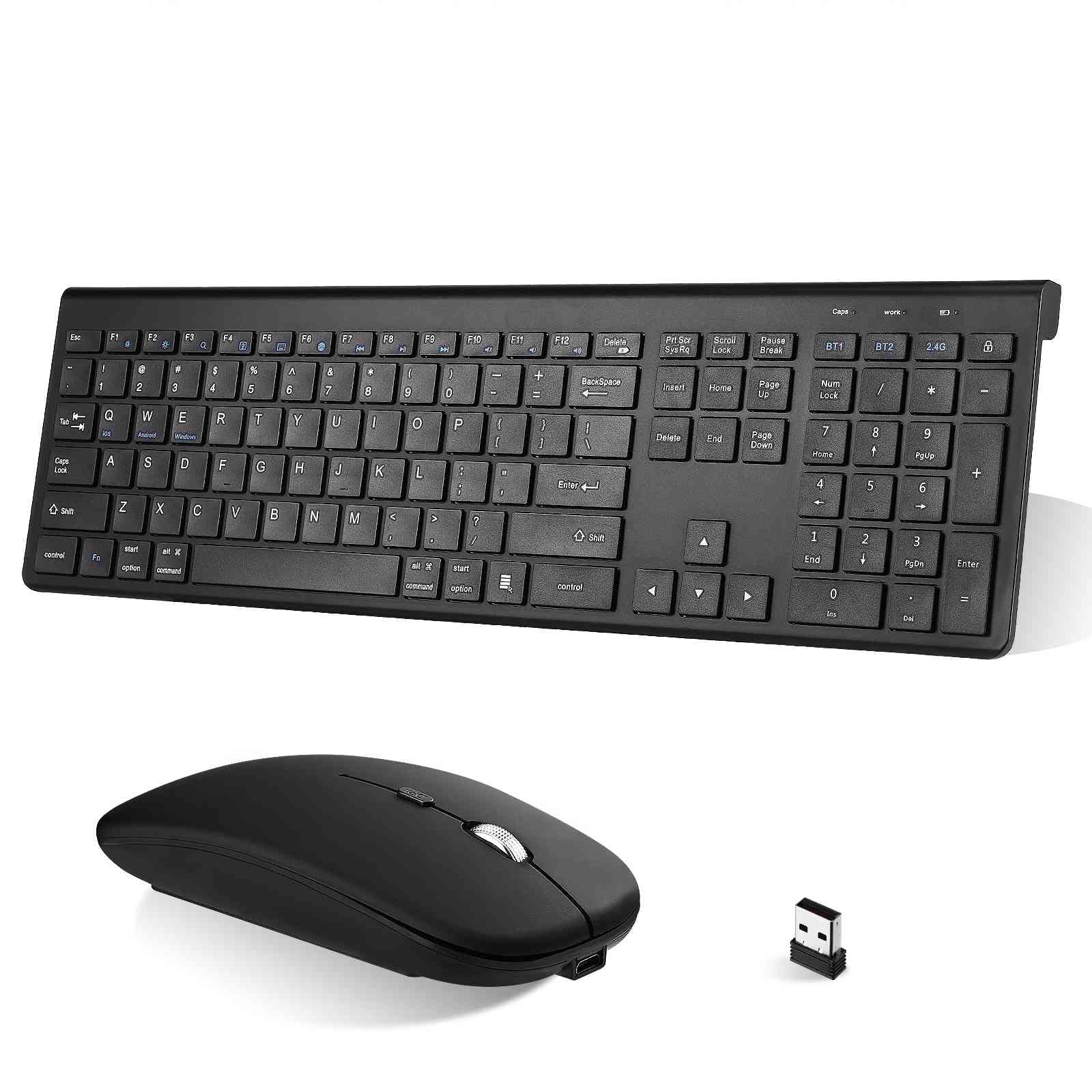 UrbanX Plug and Play Compact Rechargeable Wireless Bluetooth Full Size Keyboard and Mouse Combo for ?Hisense ?50A6G TV - Windows, macOS, iPadOS, Android, PC, Mac, Laptop, Smartphone, Tablet -Black