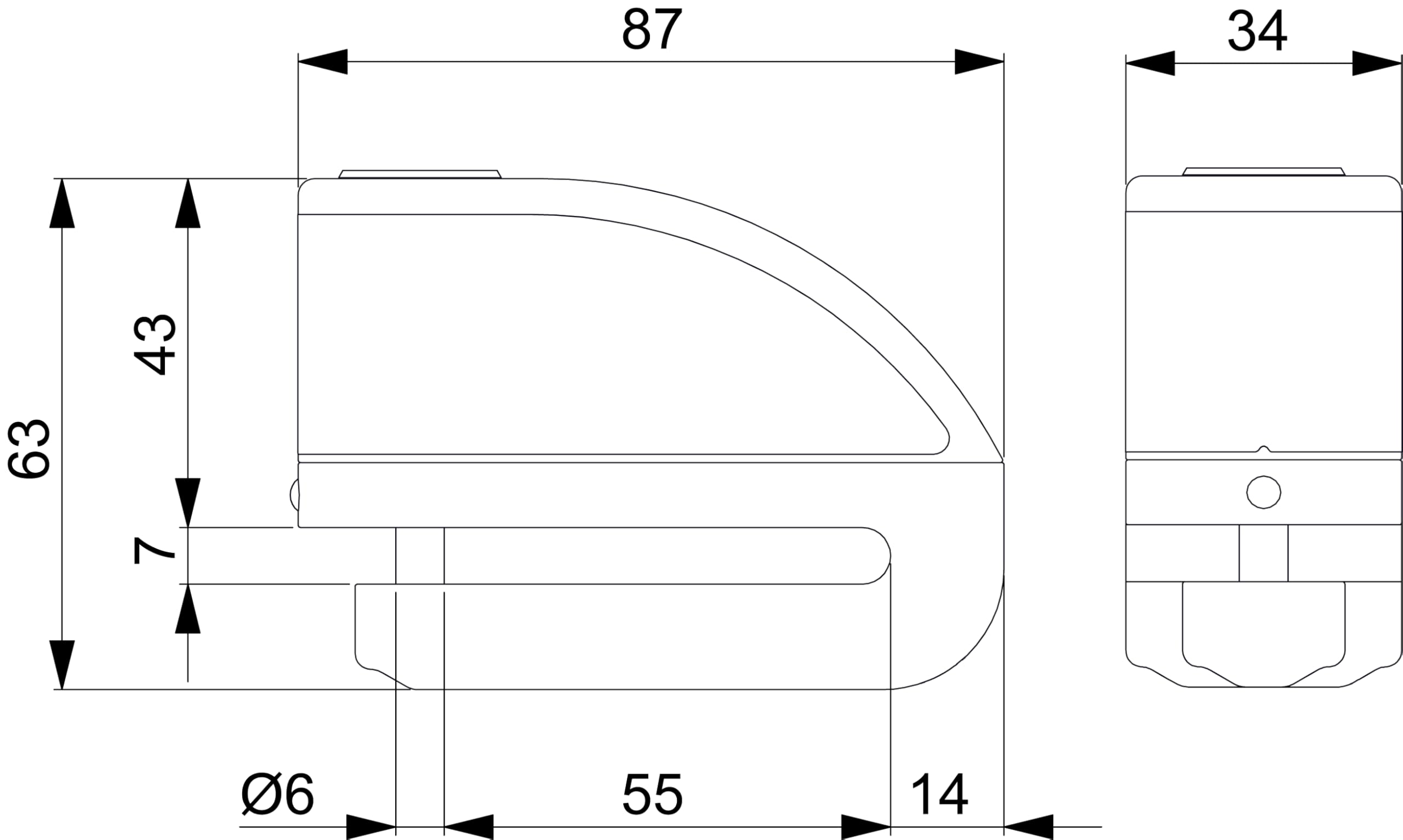 Viro E-Stop Motorradscheibenschloss mit Alarm, Stange 6 mm, Farbe Rot Schwarz, Motorradschloss Diebstahlsicherung für Roller und Motorrad