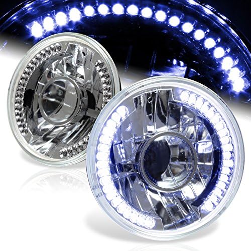 6017 H6024 Replacement 7" Round Chrome Housing Clear Lens Seal Beam Chrome Reflector LED Projector Headlight 2PCS (White)