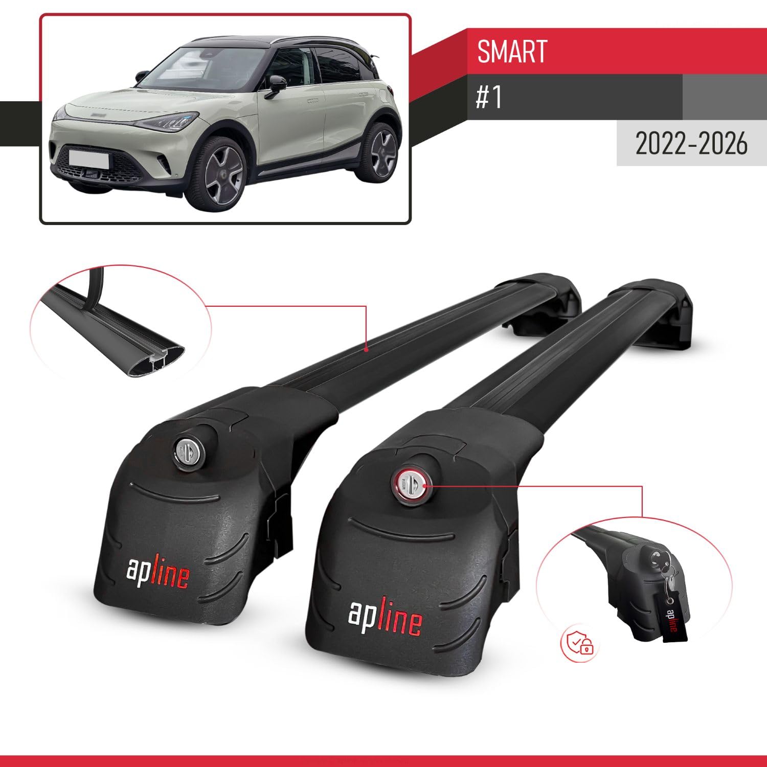 Compatibile con Smart #1 2022-2026 Modello ACE-2 Barre Tetto Portapacchi Auto Barre Portatutto Nero Alluminio 2 Barre