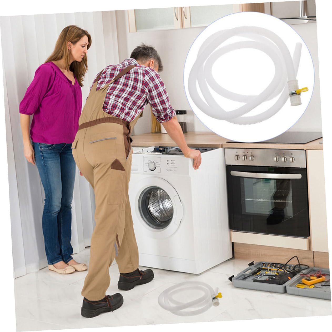 ABOOFAN Manguera de Drenaje para Aire Acondicionado con Abrazadera, Tubo Flexible de PE y Acero Inoxidable, Fácil Instalación y Prevención de Goteos Exterior