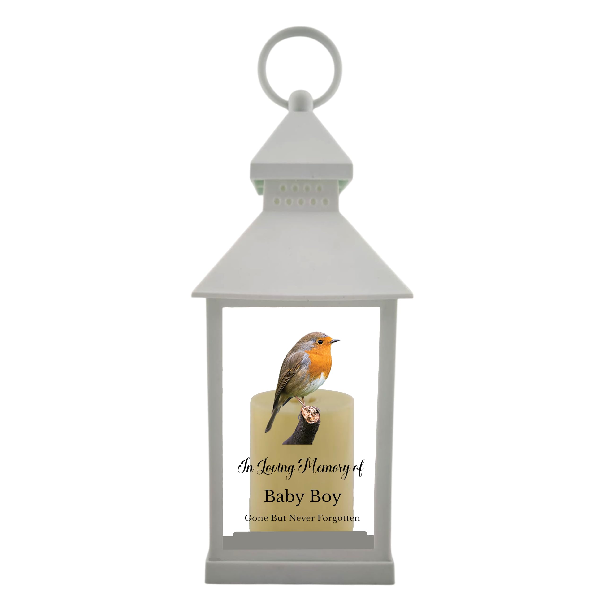 1stclassgifts In Loving Memory Of Robin Design Memorial White Lantern Remembrance Keepsake Mum Dad Granny Papa Aunty (UV PRINTED) (Baby Boy)