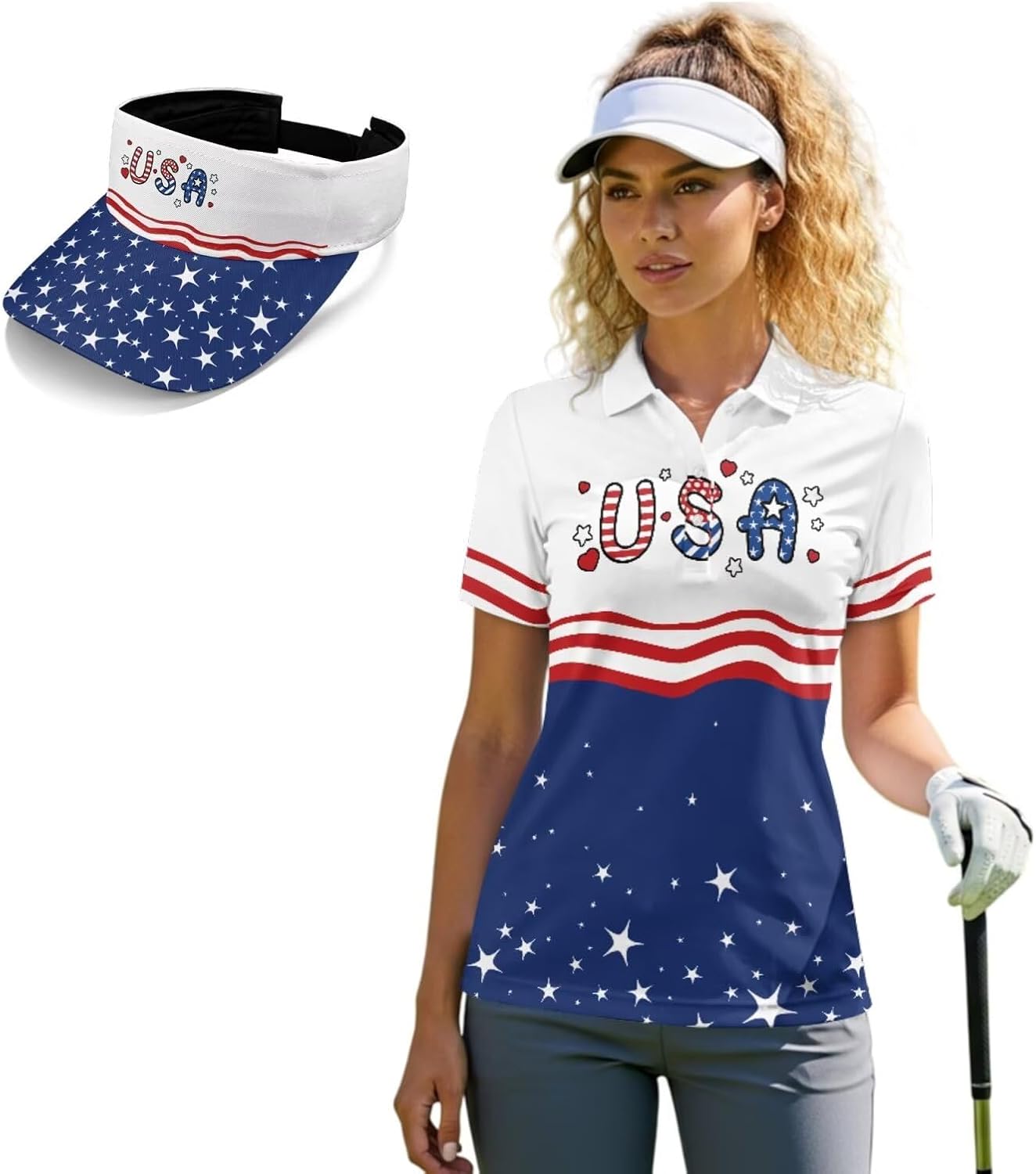 Womens Golf Shirts and Sun Visor Short Sleeve Polo Tops Golf Blouses for Women Summer Breathable Shirt