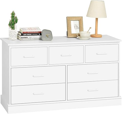 ephex Cómoda para dormitorio cómoda doble de 7 cajones organizador de ropa de torre de almacenamiento cómoda negra con pedestal resistente nueva