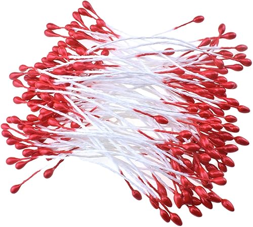 Miniatura 10 de HAHIYO 700 piezas de perlas blancas de 0.118 pulgadas, doble cabeza, estambres de flores, estambres de flores, estambres artificiales, hechos a