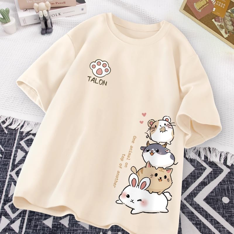 Y2K Kawaii Cute Graphic T-Shirt for Women Casual Cutecore Cat Print Cotton Shirts Summer Oversize Streetwear - Image 3