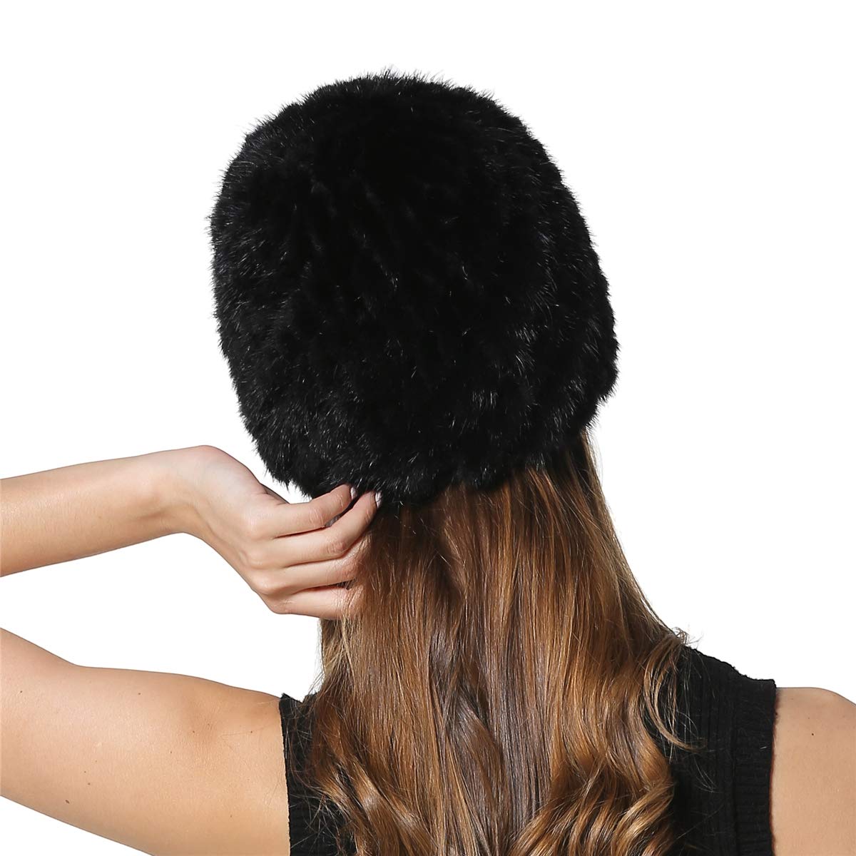 KAISHIN Cappelli di Pelliccia di Visone Invernale per Donna Cappelli di Vera Pelliccia a Maglia con Fodera a Maglia