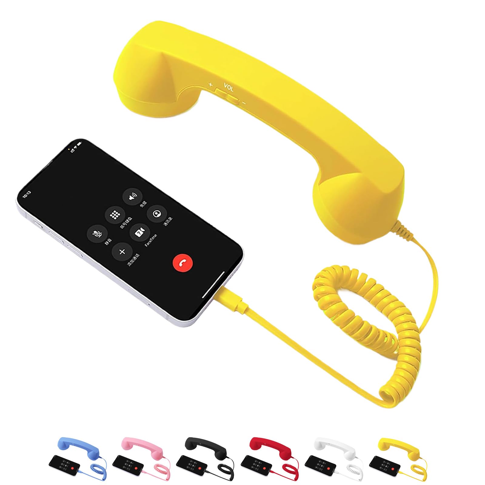 Type-C Retro Phone Handset for Mobile & Video Calls – Vintage Telephone Style Receiver with Microphone & Speaker, for Clear Communication, Perfect for Meetings & Conferences (Yellow)