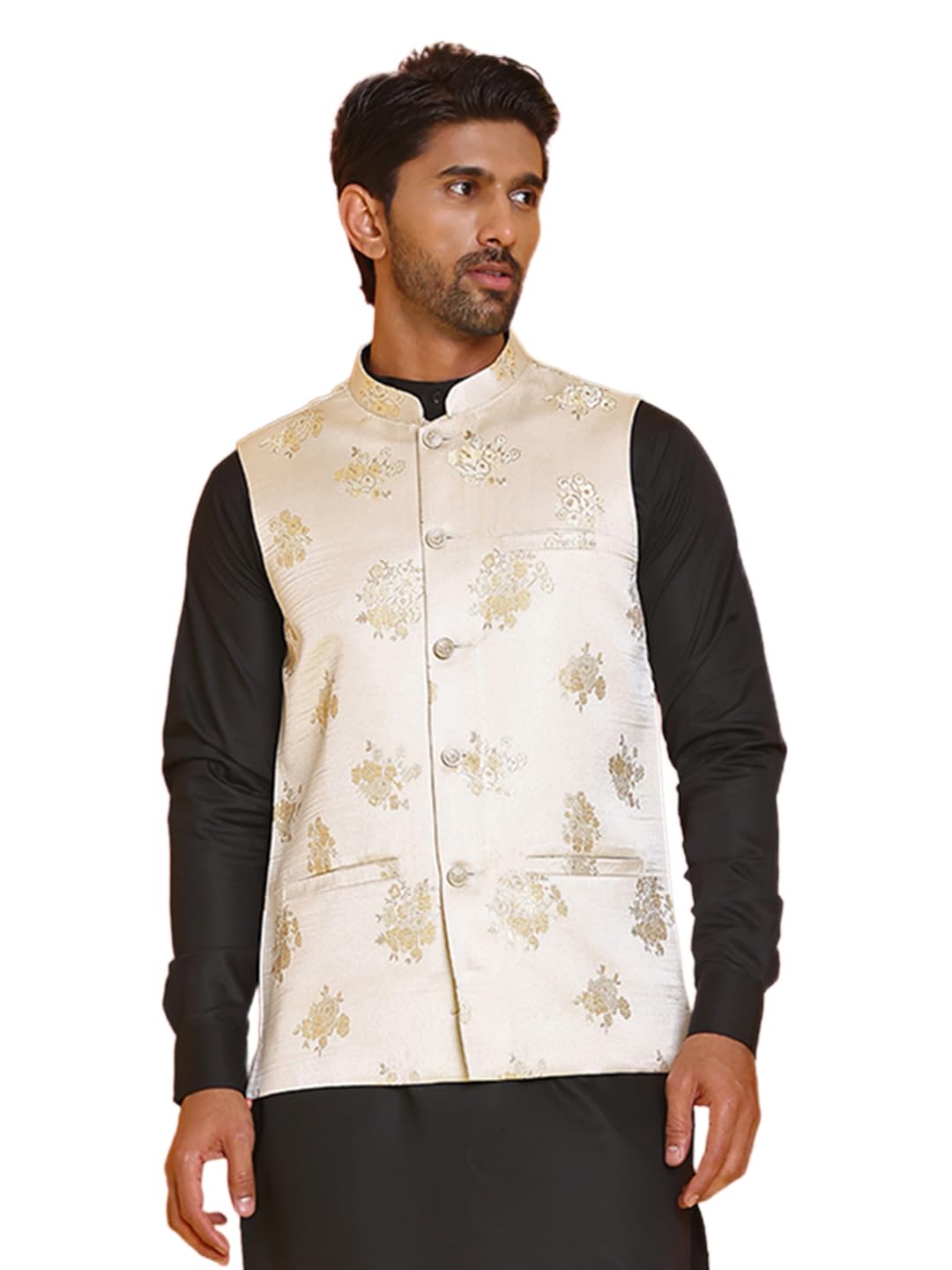 jompers Embossed design Nehru Jacket for Men (Cream, S)-picture-13