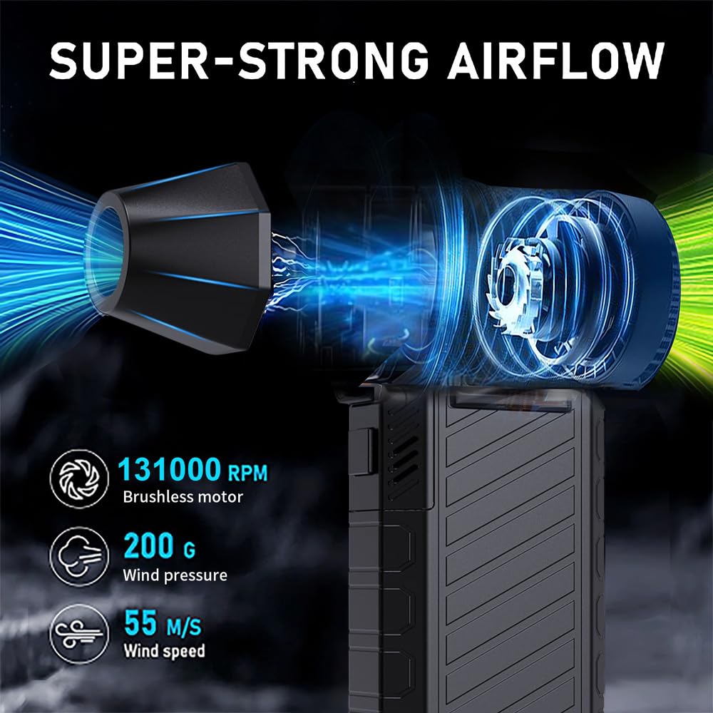 Dépoussiéreur électrique avec lampe de poche, ventilateur à jet puissant, avec moteur sans balais, 3 vitesses réglables - pour clavier, PC, voiture, lit pneumatique et nettoyage de la maison,
