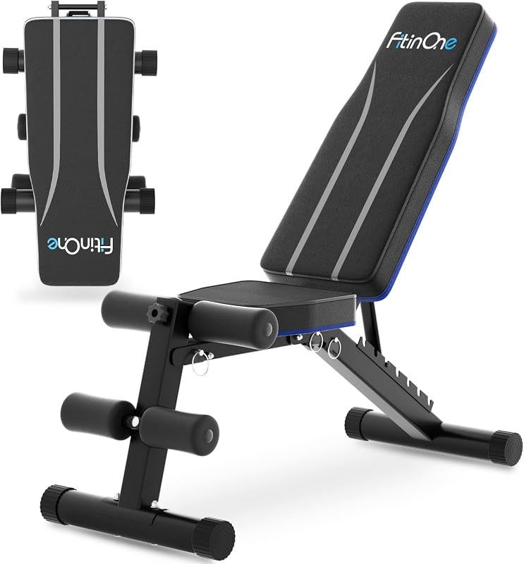 FitinOne Banco de pesas plegable ajustable para gimnasio en casa, capacidad de 660 libras, banco de entrenamiento multifuncional, resistente y duradero para todo el cuerpo