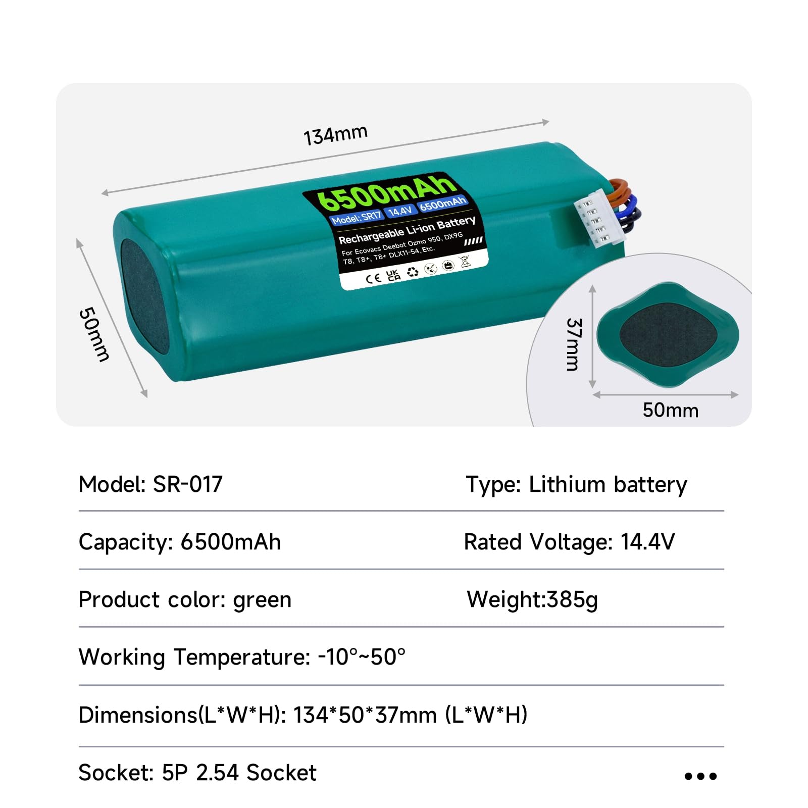 6500mAh 14.4V Ersatz Akku für Deebot N10 N20 N30 Pro/Max/Plus, für Ecovacs T30 Omni, für Ecovacs Deebot X1 Omni/Turbo/Plus