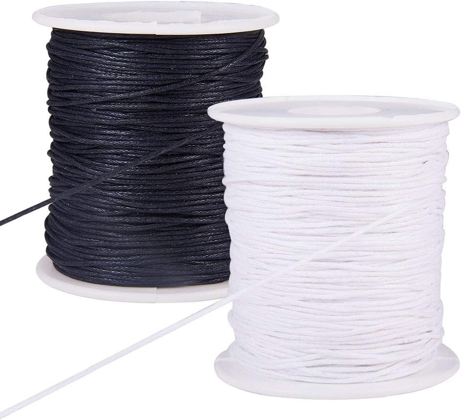 PH PandaHall200 Yards 1mm Waxed Cotton Thread Cords Thread Beading String Spool for Jewellery Making and Macrame Supplies (Black & White, 100 Yards Each Roll)