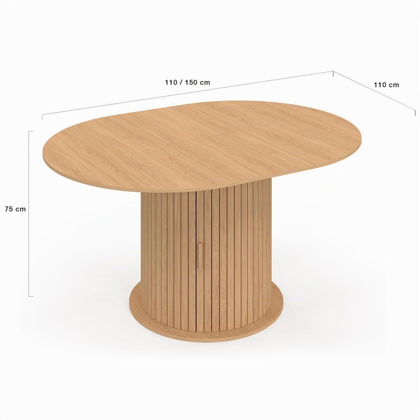 IDMarket - JULIETTE Tavolo da pranzo rotondo allungabile per 4-8 persone con gambe a doghe e contenitore 110-150 cm