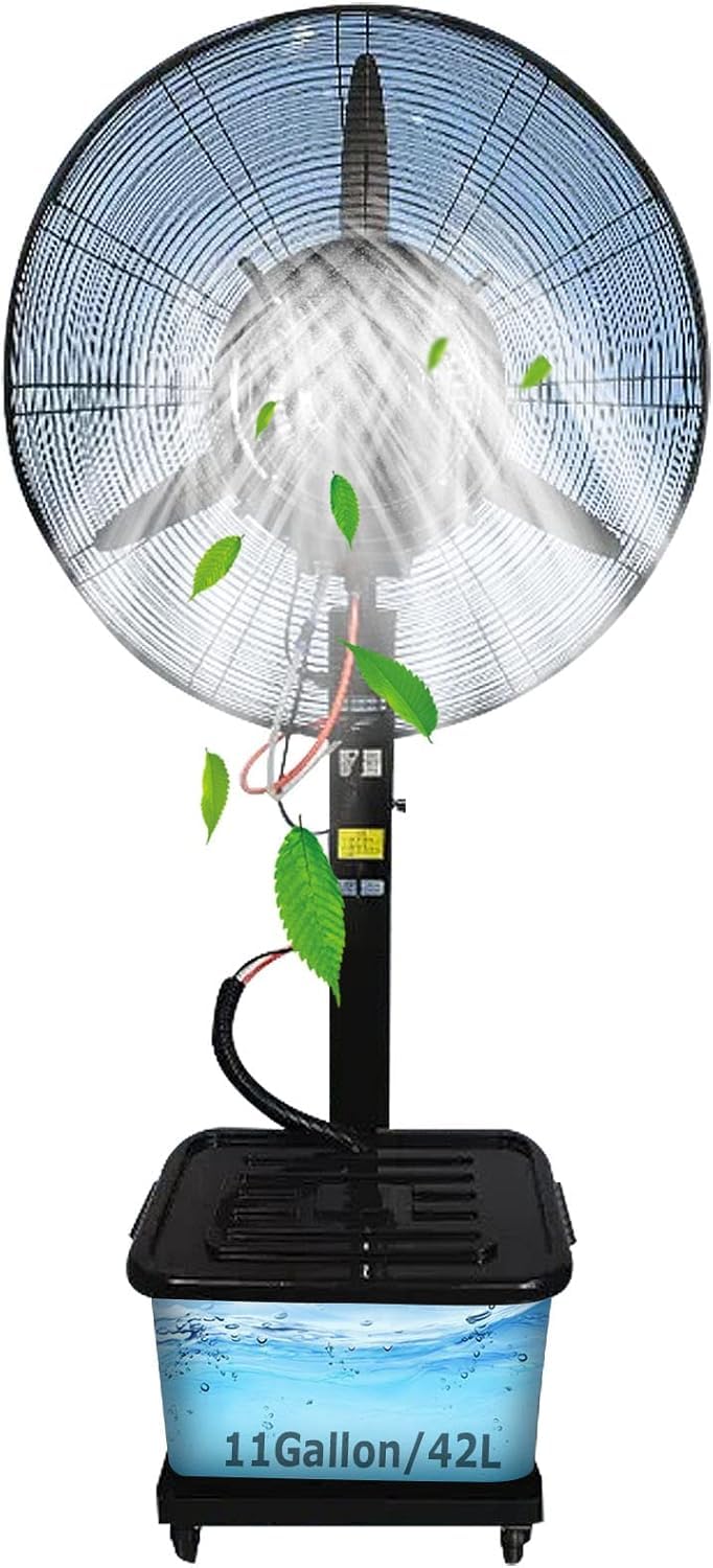 SaryEdge Portable Pedestal Fan with Mist, 90° Oscillation Misting Standing Fan with 11 Gallon Tank, Heavy Duty Industrial Outdoor Garage Patio Garage Cooling Fan,81cm/31.9in,81cm/31.9in