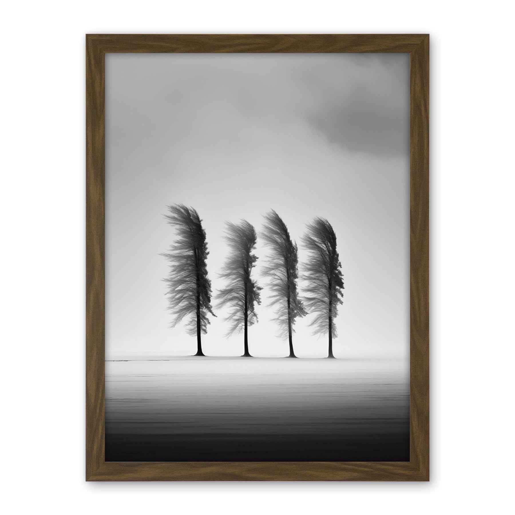 Artery8 Still Holding Strong Black and White Winter Landscape Photograph Wind Blowing on a Row of Cypress Hills Artwork Framed Wall Art Print 18X24 Inch