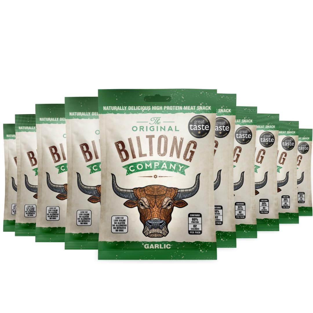 Garlic Biltong. High in Protein. Healthy Snack Made from British & Irish Beef by The Original Biltong Company (10 x 30g, Garlic)
