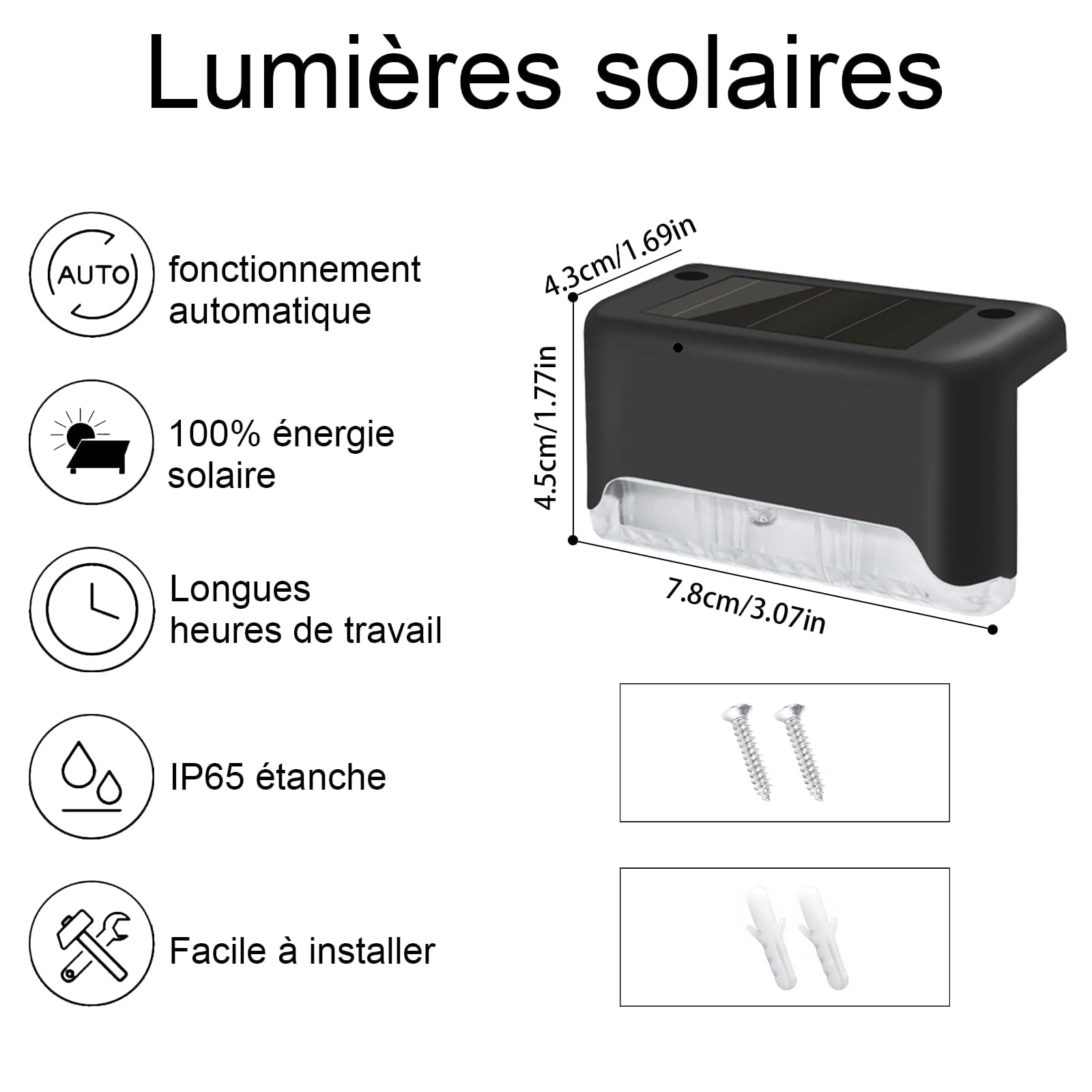 Hqynss Zewnętrzne lampy solarne, oświetlenie schodów, dekoracyjne oświetlenie LED, ciepłe białe światło, 12 sztuk, wodoodporne, może być używane do schodów na zewnątrz, schodów i oświetlenia