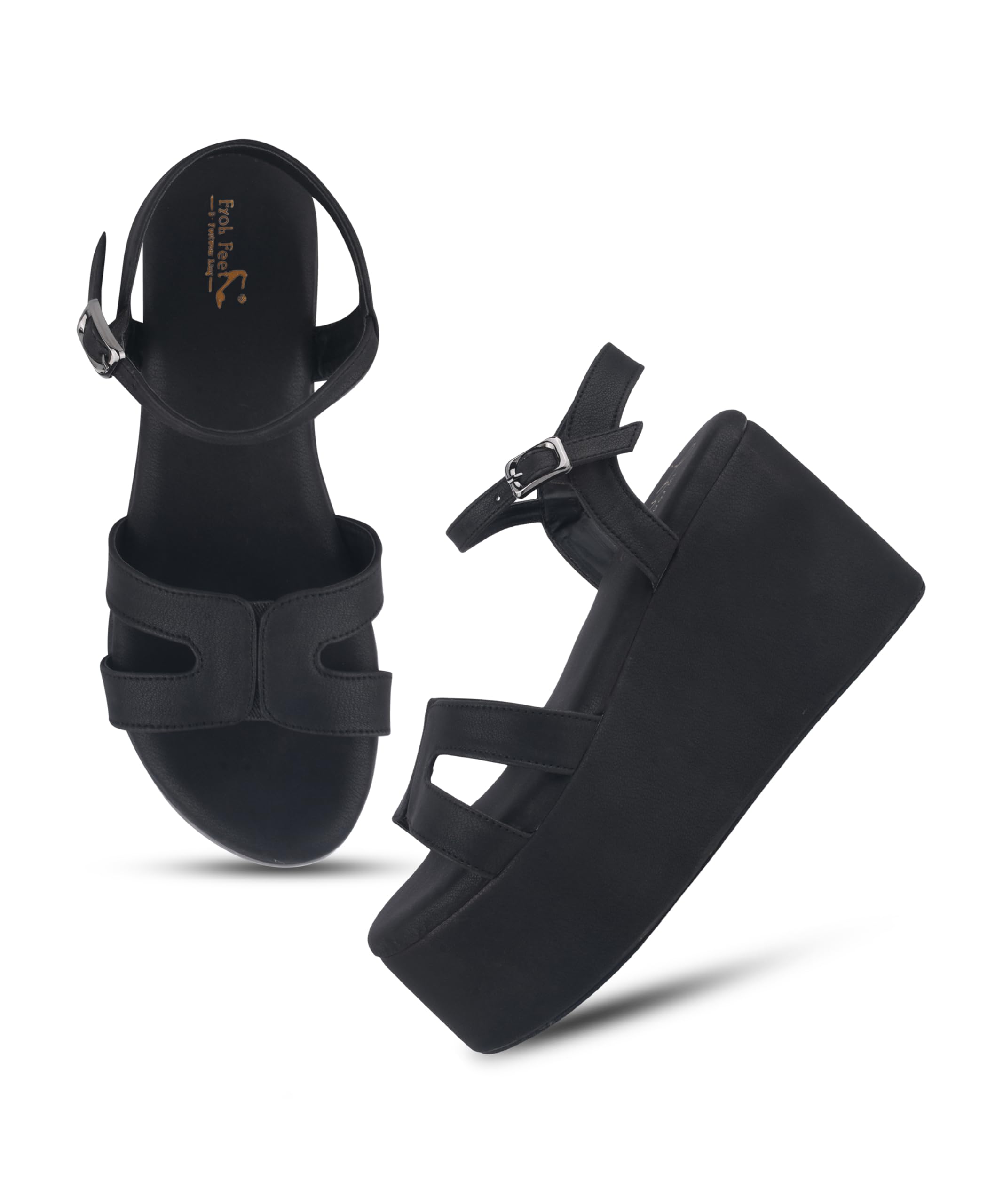 FROH FEET Womens Platform Sandals Chunky Wedges Heels Open Toe Ankle Strap Summer Dress with Metal Buckle-image-0