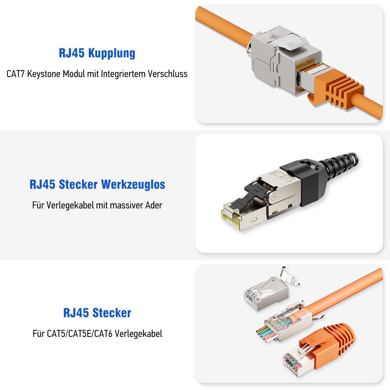iwillink Netzwerk Werkzeug Set, RJ45 Crimpzange für Netzwerkstecker | Mit Crimpzange, Cat 7 Stecker, RJ45 Stecker Werkzeuglos, Keystone Modul, Auflegewerkzeug, Netzwerktester für RJ45/11/12 Kabel