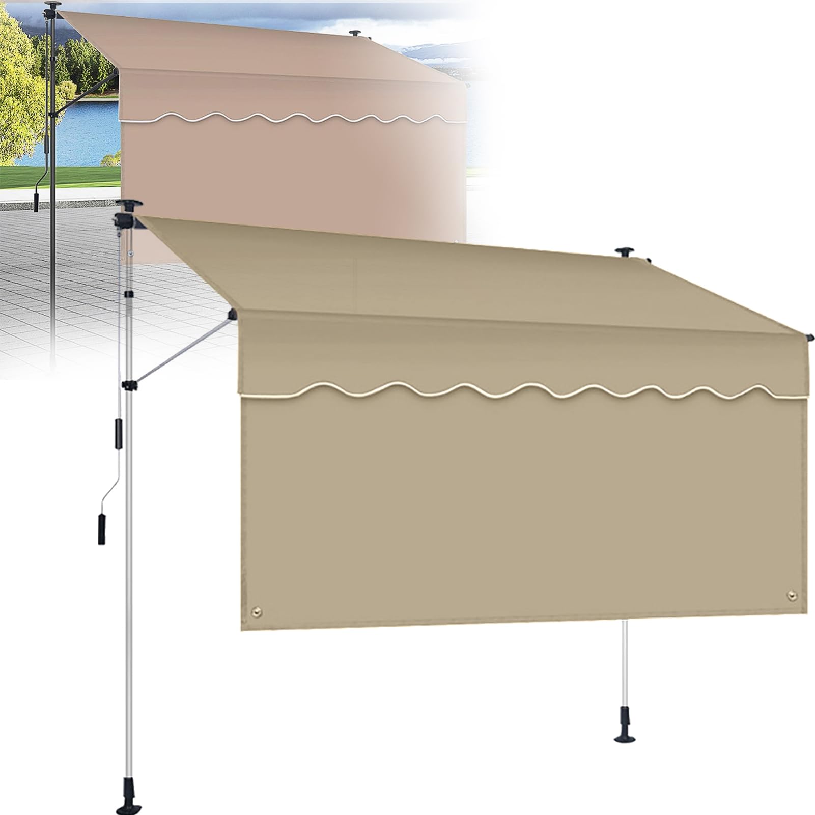 Ręcznie wysuwana markiza 1 x 1,2 m / 1,5 x 1,2 m / 2 x 1,2 m / 2,5 x 1,2 m regulowana wysokość korby ręcznej bez wiercenia, idealna na balkony, patio, kawiarnie i restauracje